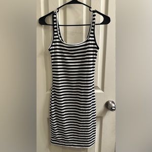 SHEIN Size S Black White Striped Ribbed Bodycon Dress Fitted NWT